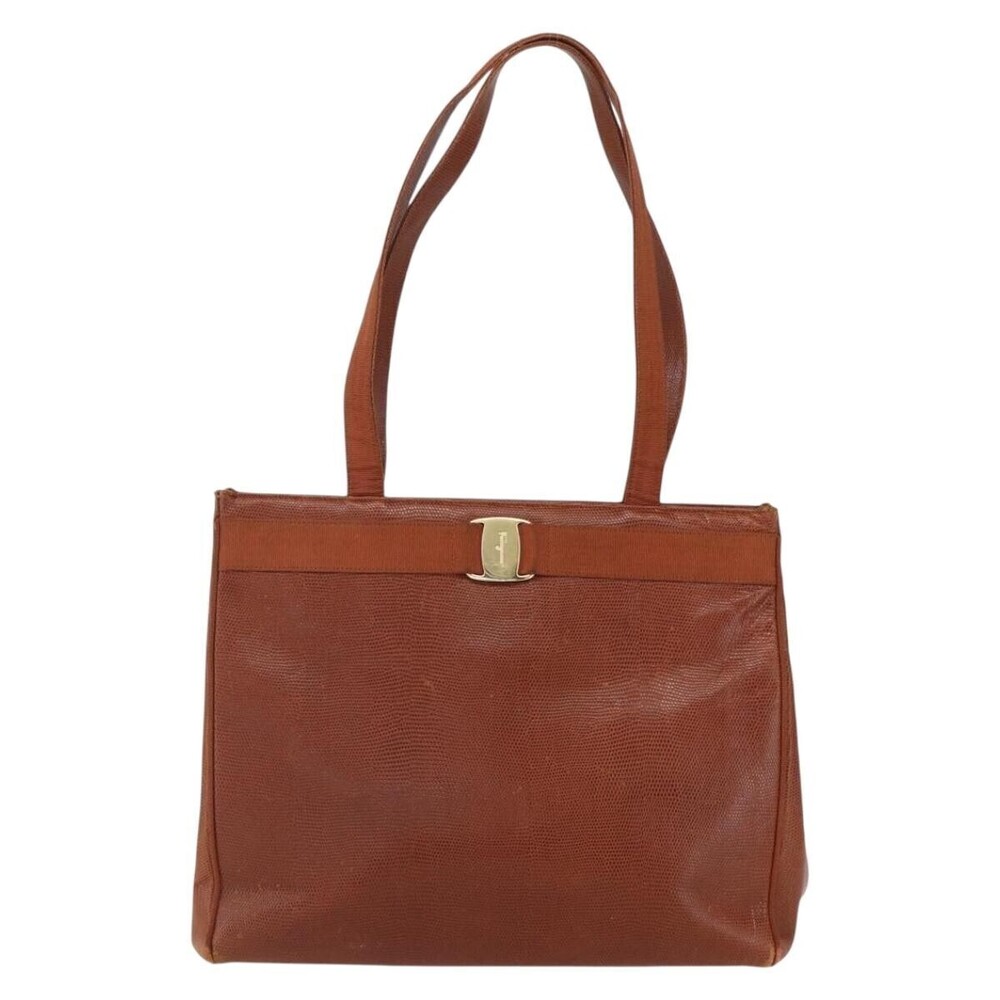 Salvatore Ferragamo Vintage Vara Bow Tote Lizard Embossed Leather Medium
